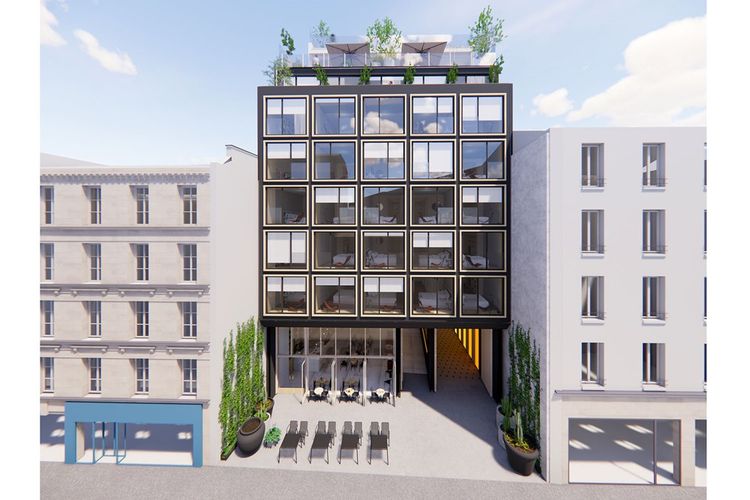 Rue Legendre, dans le 17e arrondissement parisien, cet immeuble de bureaux datant des années 1970 fait l'objet d'une reconversion en immeuble mixte. Ce projet est mené par le groupe Galia. 