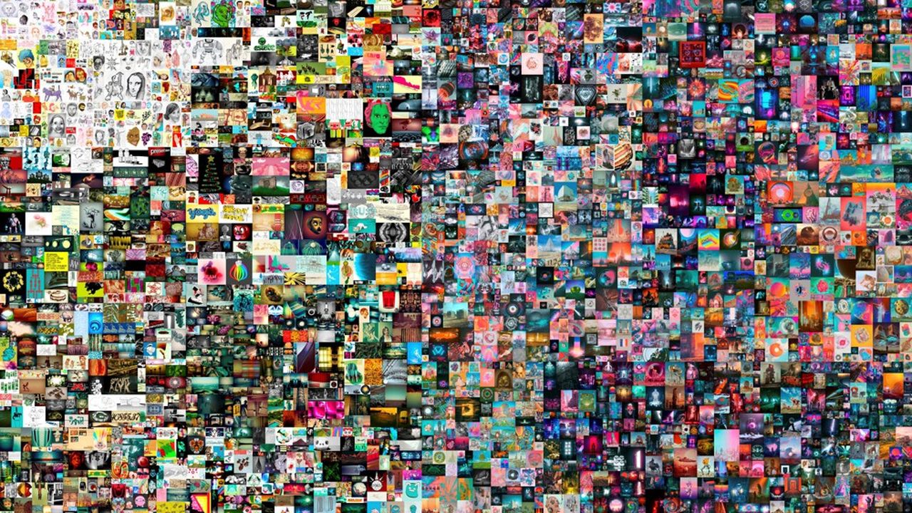 « Everydays: the First 5000 Days », collage de l'artiste digital Beeple, a atteint 69 millions de dollars chez Christie's;