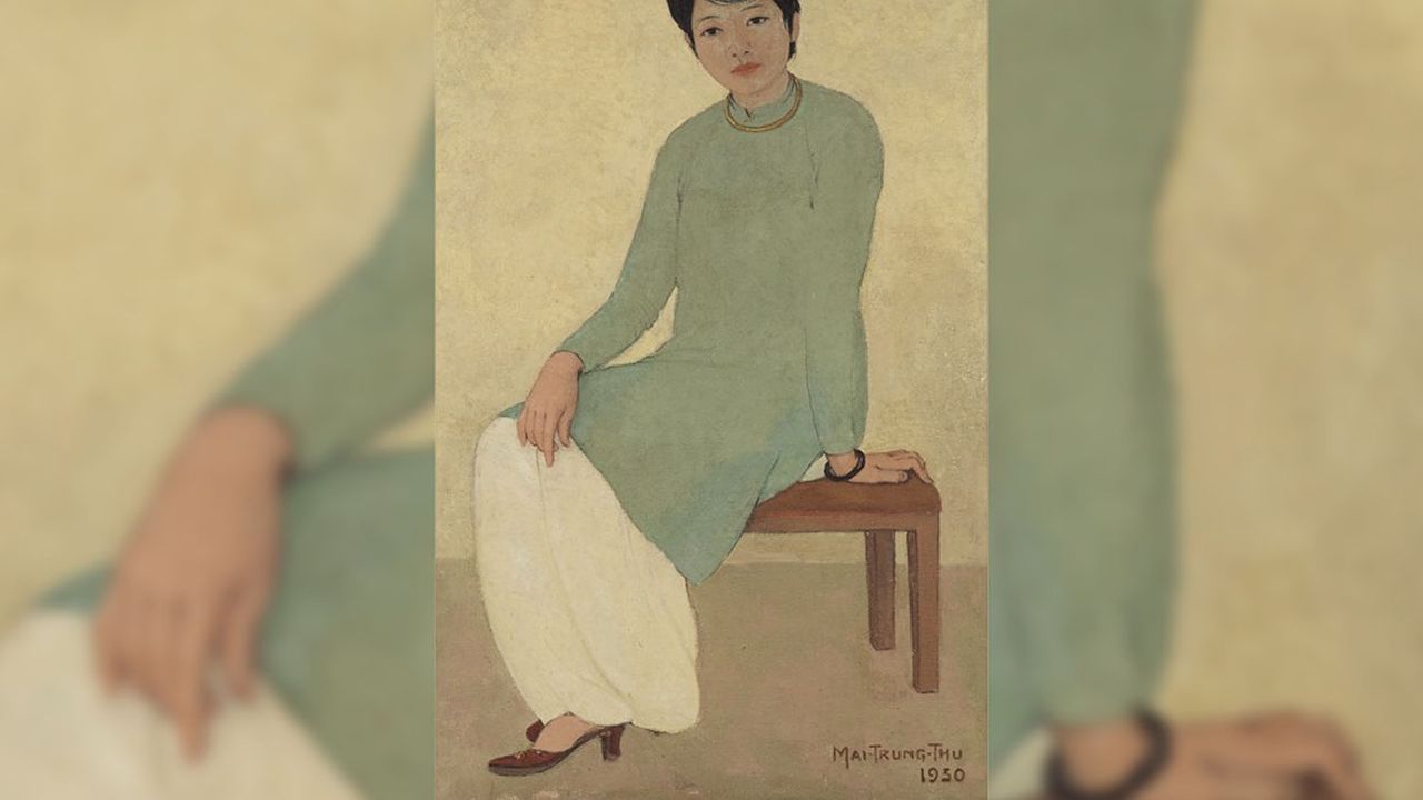 Vente du soir d'art moderne, 18 avril 2021, Hong Kong. Les Souvenirs d'Indochine : Collection Madame Dothi Dumonteil. « Portrait de Mademoiselle Phuong », de Mai Trung Thu (1906-1980), huile sur toile signée et datée (1930), 2.617.084 euros.