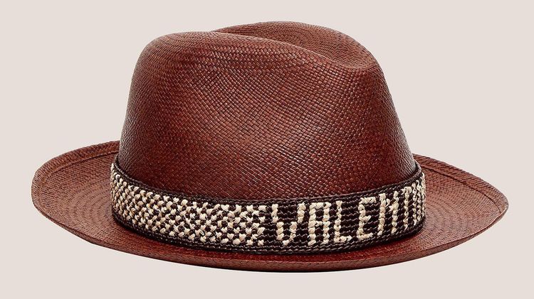 Borsalino x Valentino, Chapeau modèle panama quito avec ruban brodé, Valentino Garavani