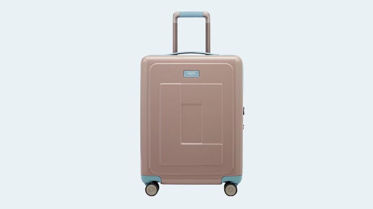 Valise cabine « Neo Aviona » coloris lin et bleu nuage en polycarbonate et cuir de vachette grainé, LANCEL