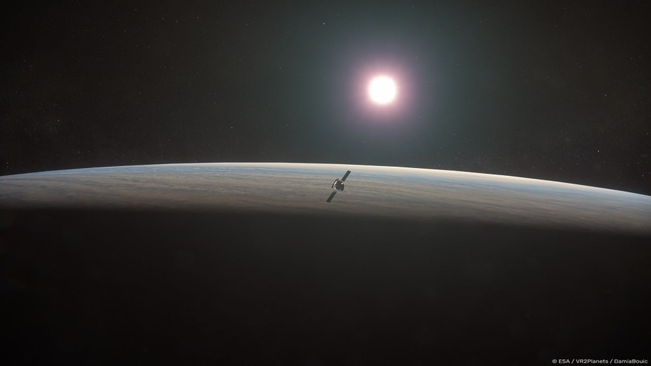 Vue d'artiste de la sonde européenne EnVision qui orbitera entre 220 et 540 km au-dessus de Vénus.