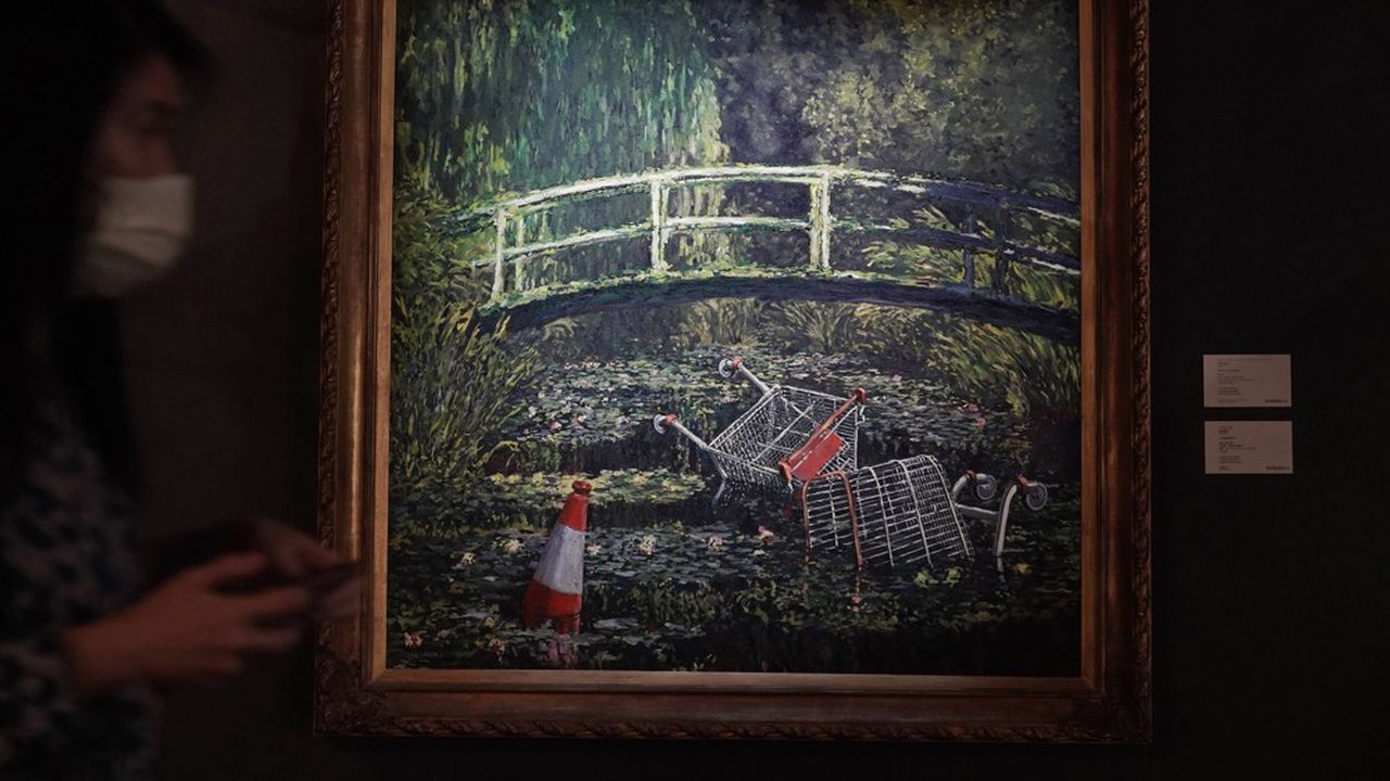 « Show me the Monet » de Banksy pendant la vente Sotheby's du 3 octobre 2020 à Hong Kong. 