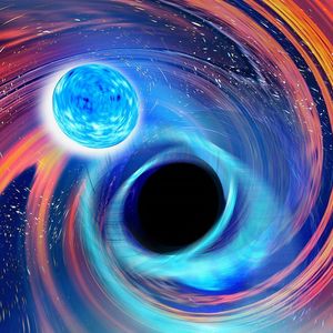 Jamais une fusion entre une étoile à neutrons et un trou noir n'avait été observée auparavant (vue d'artiste).