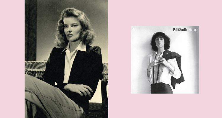 A gauche, Katharine Hepburn, vers 1940. A droite, couverture de l'album «Horses» de Patti Smith, 1975. 