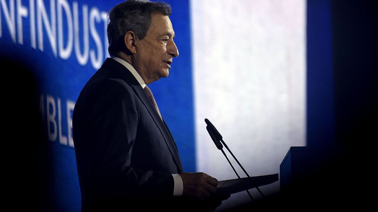 Le président du conseil, Mario Draghi, lors de la conférence de Confindustria en septembre 2021.