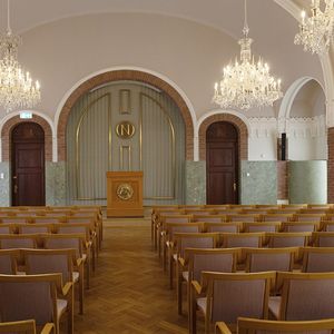 Le Grand Hall de l'Institut Nobel, rénové en 2015 et 2016. C'est là que sera annoncé le lauréat du prix Nobel de la paix.