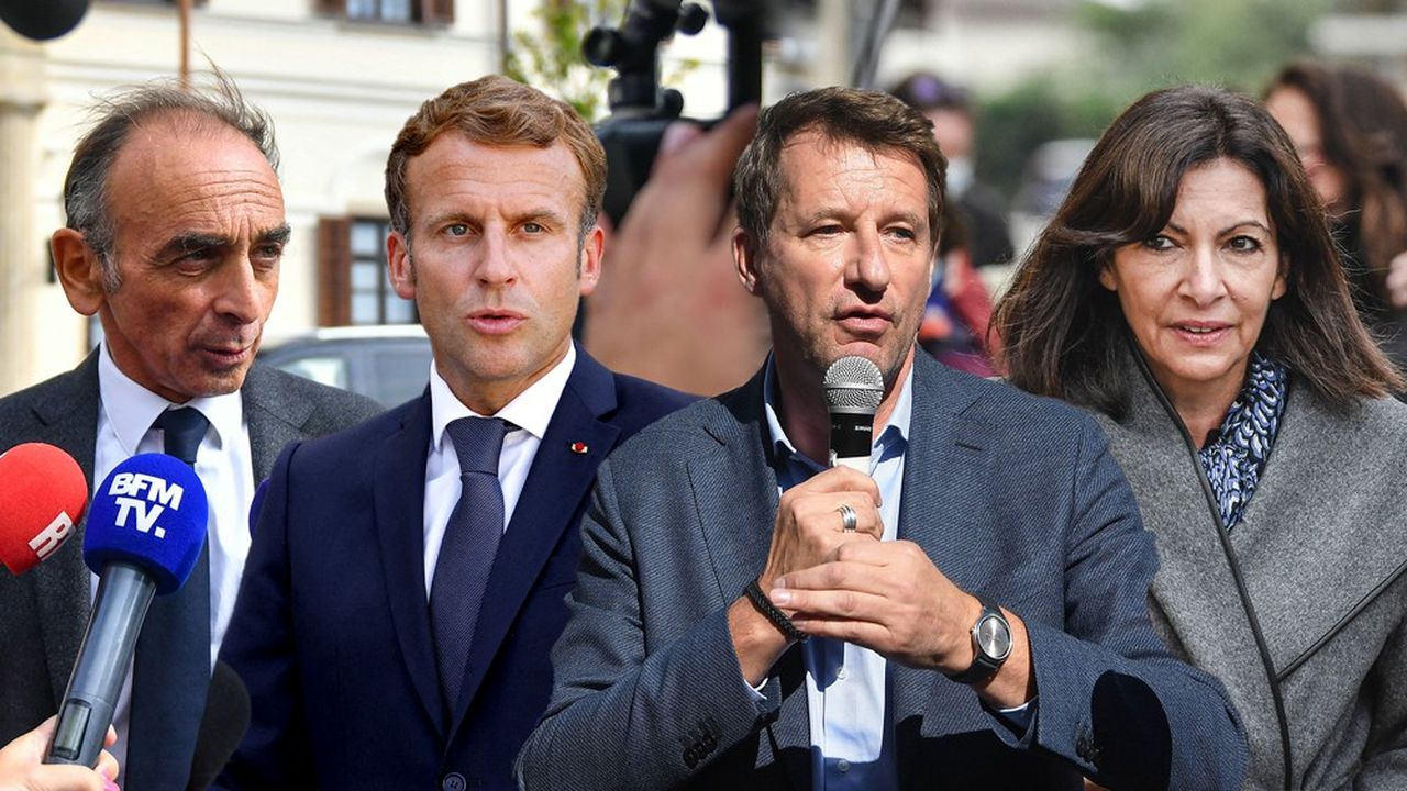 Eric Zemmour, Emmanuel Macron, Yannick Jadot et Anne Hidalgo.