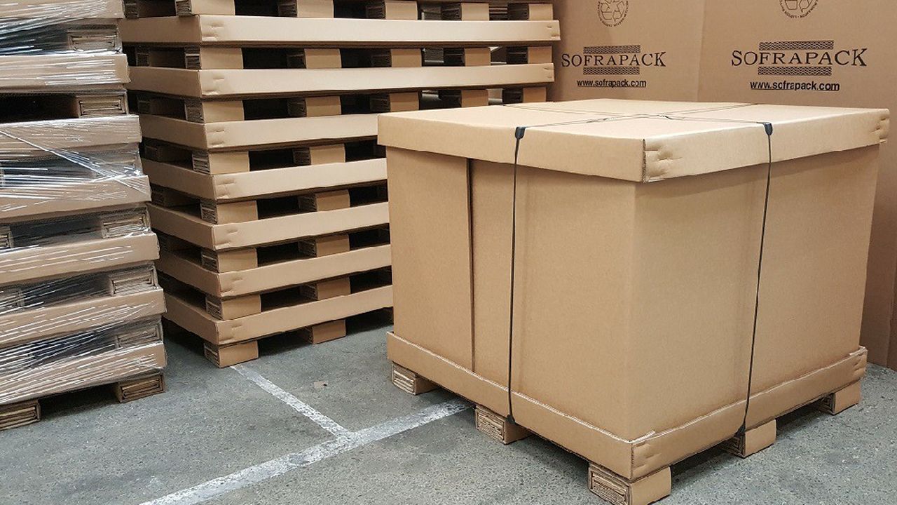 30 % des ventes de Sofrapack pour ses caisses palettes en carton se font à l'export, pour des déménageurs étrangers.