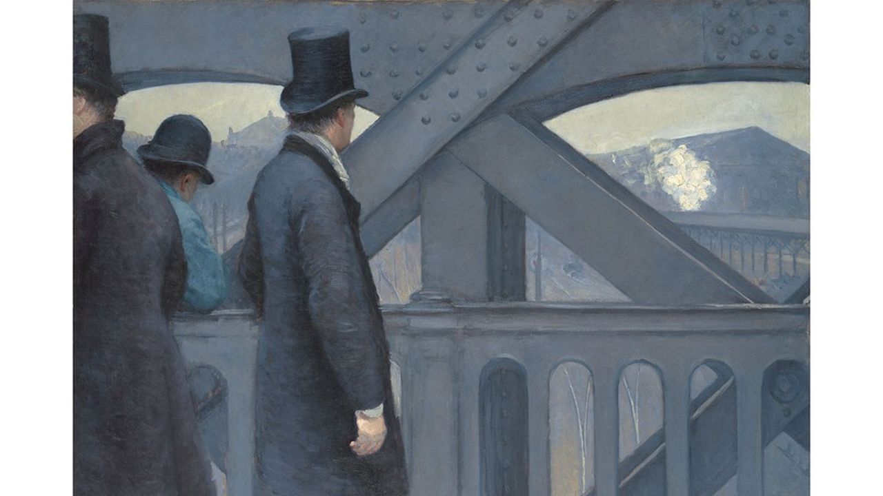 « Le Pont de l'Europe » (1876) de Gustave Caillebotte, nous confronte à des personnages figés dans leurs mouvements, coupés par le cadre, sortant du champ tels les figurants d'un film.