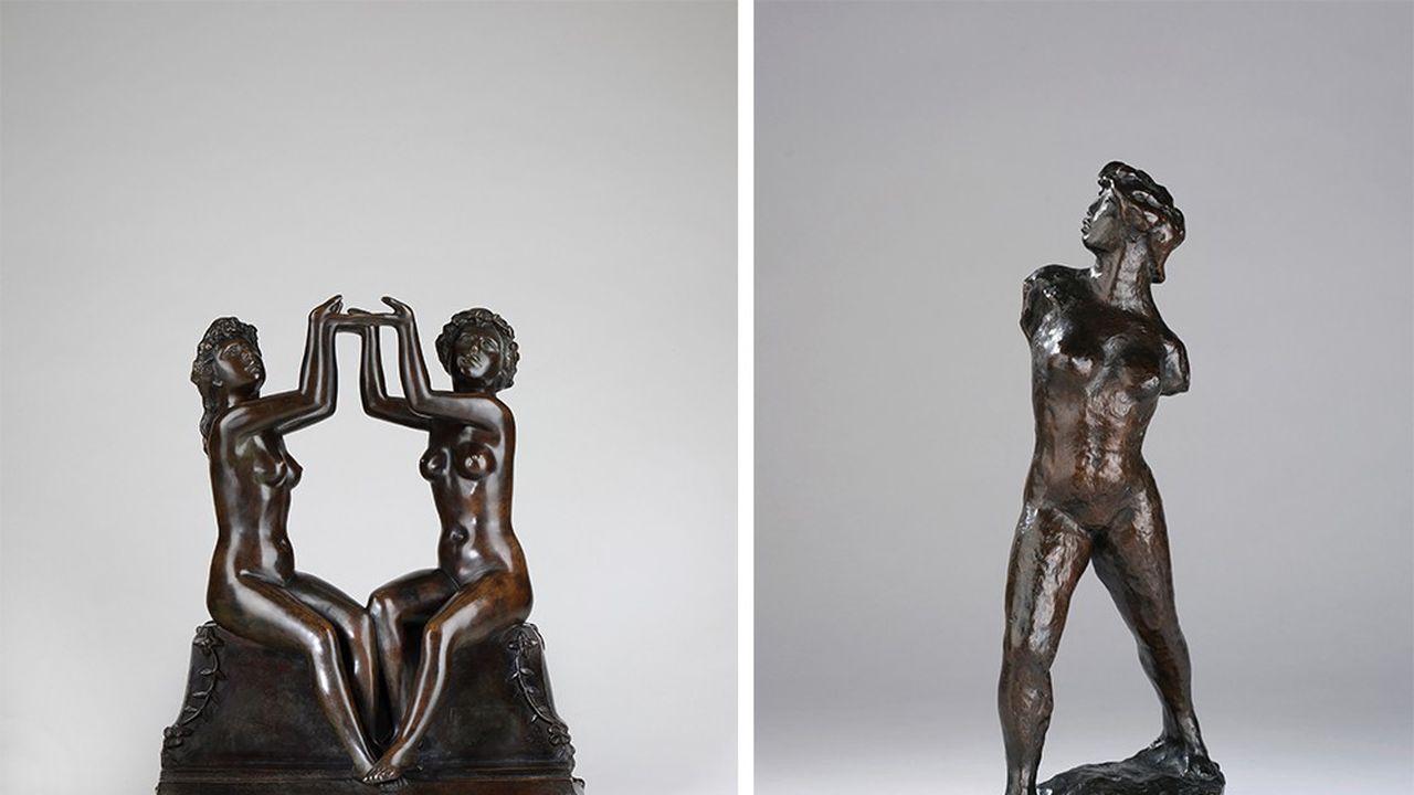 Deux bronzes d'Aristide Maillol. À gauche : «Les Deux Soeurs» (vers 1902), estimé à 480.000 euros. À droite : « Hommage à Blanqui » (1905), estimé à 55.000 euros.