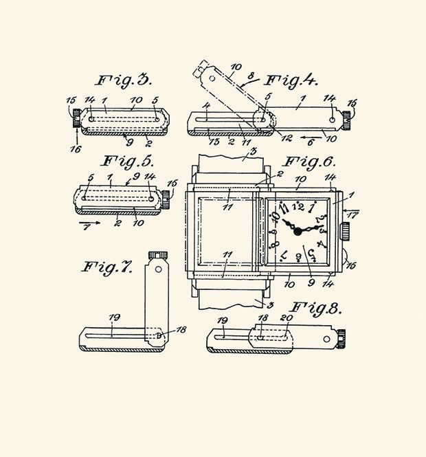 Croquis extrait de la demande de brevet déposé par Jaeger LeCoultre pour la montre Reverso, à Paris, le 4 mars 1931.