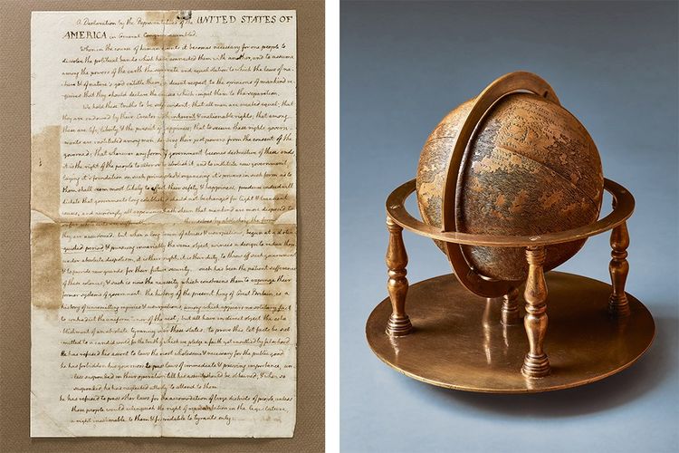 Parmi les «Trésors» de la Public Library dévoilés par l'exposition Polonsky : un manuscrit de la Déclaration d'indépendance rédigé par Thomas Jefferson, et le globe de Hunt-Lenox de 1510. 
