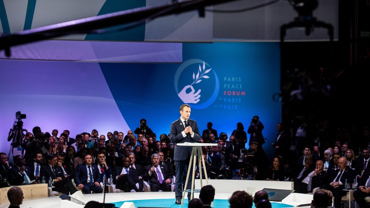 Emmanuel Macron à l'ouverture d'une précédente édition du Forum sur la paix.