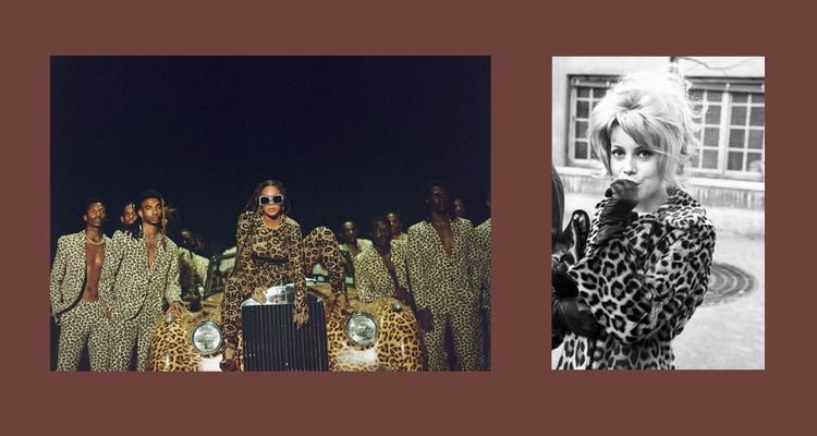 Total look panthère pour Beyoncé dans son film musical «Black is King», en 2020. Catherine Deneuve en manteau de fourrure léopard en 1963.