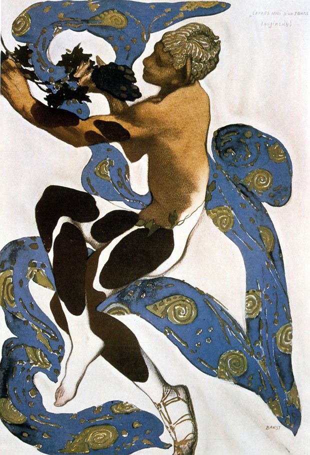 Dessin de Nijinsky par Leon Bakst dans « L'après-midi d'un faune» de Claude Debussy. produit en 1912 par les Ballets russes.