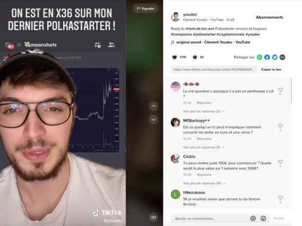 Screenshot of a post by Clément Youdec, finfluencer on TikTok.