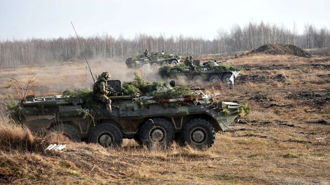 Des exercices militaires menés par l'armée ukrainienne dans la région de Zhytomyr, le 21 novembre 2021.