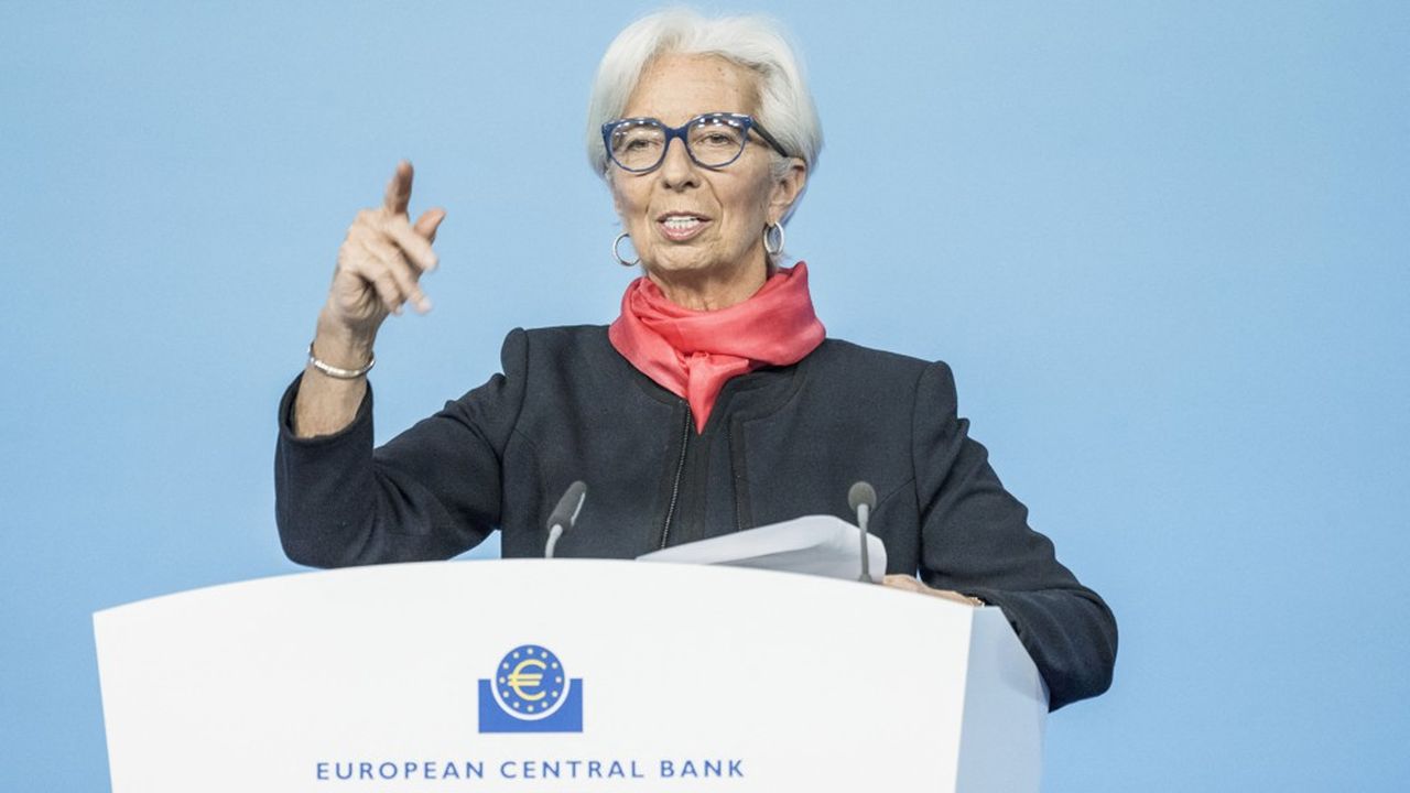 La Présidente de la BCE, Christine Lagarde, lors de la conférence de presse suivant le Conseil des gouverneurs du 16 décembre 2021.