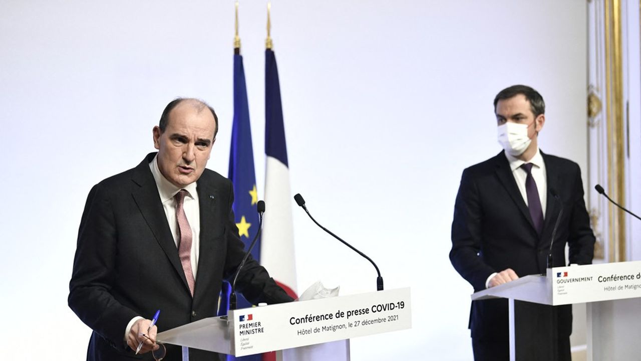 Jean Castex et Olivier Veran, lors d'une conférence de presse lundi soir.