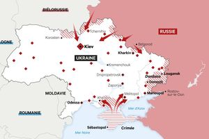 Carte de l'Ukraine envahie par les troupes russes.