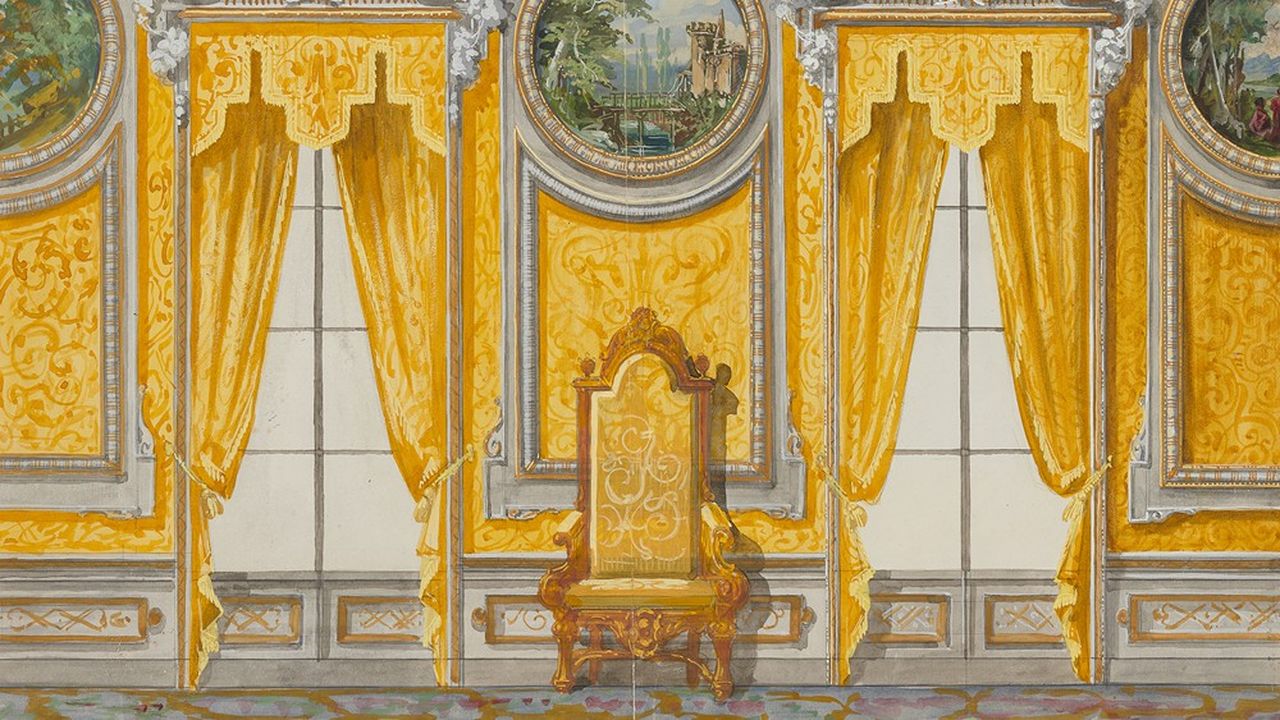 Projet de décoration pour un salon XIXe siècle, exposé par la maison Pierre Frey.