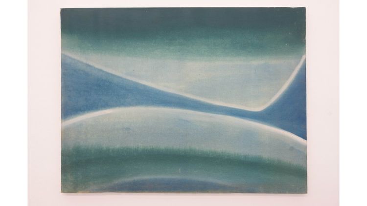 Aref Al Rayes, Ohne Titel, 1963, Öl auf Leinwand, 90 x 119 cm.