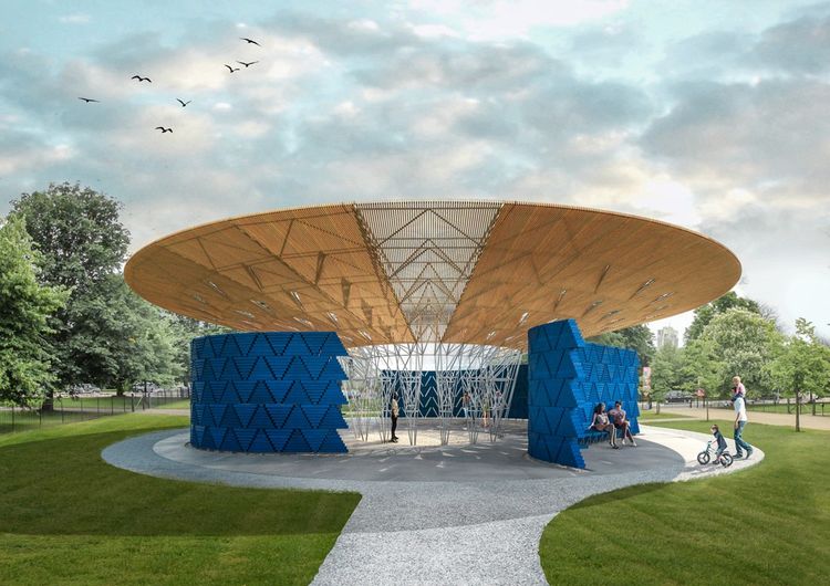 Une image générée par ordinateur du design du pavillon Serpentine en 2017, réalisé par l'architecte Diébédo Francis Kere.