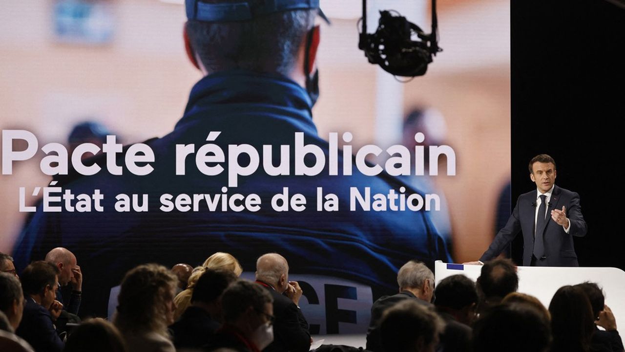 Emmanuel Macron, jeudi dernier, lors de la présentation de son programme présidentiel.