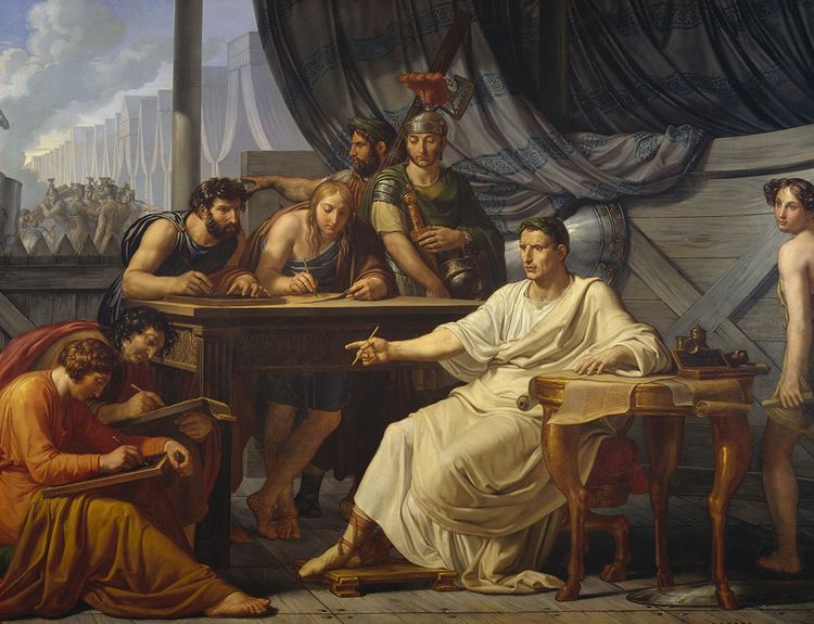 «César dictant ses commentaires», peinture de Pelagio Palagi. La toge était un symbole du pouvoir.