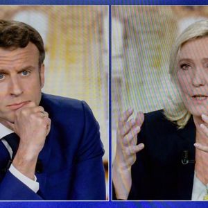 Débat télévisé diffusé sur TF1 et France 2 de l'entre-deux-tours de l'élection présidentielle 2022 entre Emmanuel Macron et Marine Le Pen, candidate du Rassemblement National, le 20 avril 2022.