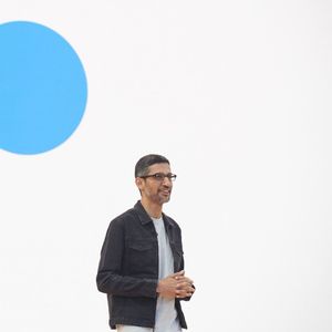 Sundar Pichai, PDG de Google, mercredi 11 mai dans l'amphithéâtre Shoreline de Google à Mountain View (Californie).