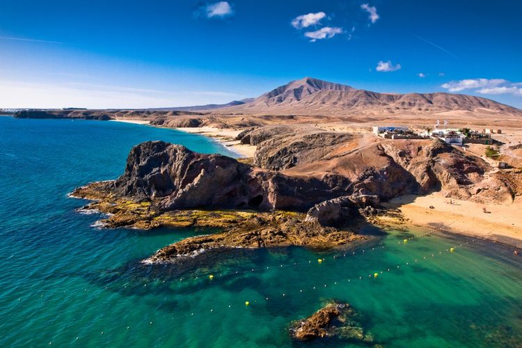 Landscape of the Lanzarote Desert in the Canary Islands.