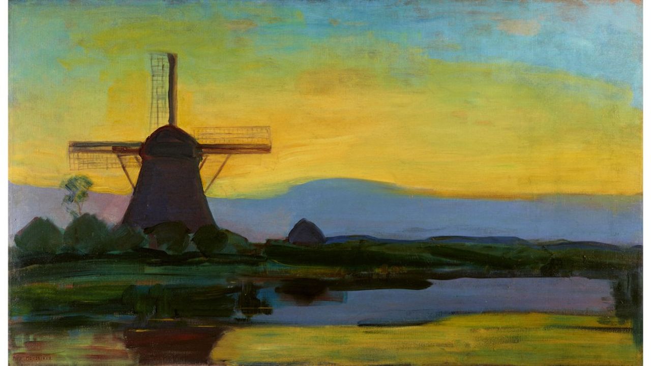 « Moulin à Oostzijde dans le crépuscule » de Piet Mondrian (vers 1907 - 1908) Huile sur toile