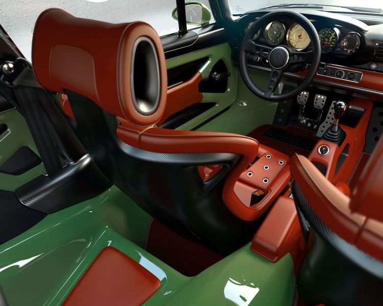 Le modèle 911 Singer Williams : des couleurs de Pudding ! Vert olive et orange sanguine… Mais tout fonctionne.Magie du style Singer. Magie de cet intérieur habillant une toute nouvelle réalisation développant désormais 500 ch sous une enveloppe de carbonne complétée désormais de titane et de magnésium pour les jantes.