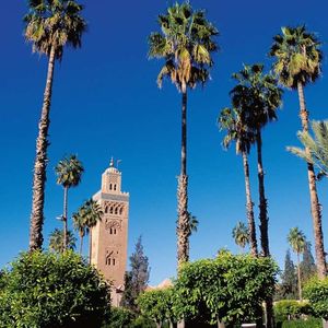 Marrakech et le minaret de la mosquée Koutoubia.