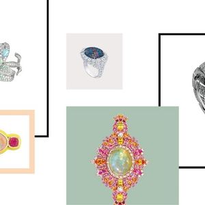 De haut en bas et de gauche à droite : bracelet Chaumet, bague Louis Vuitton, bague Solange Azagury-Partridge, montre Dior, montre Cartier.