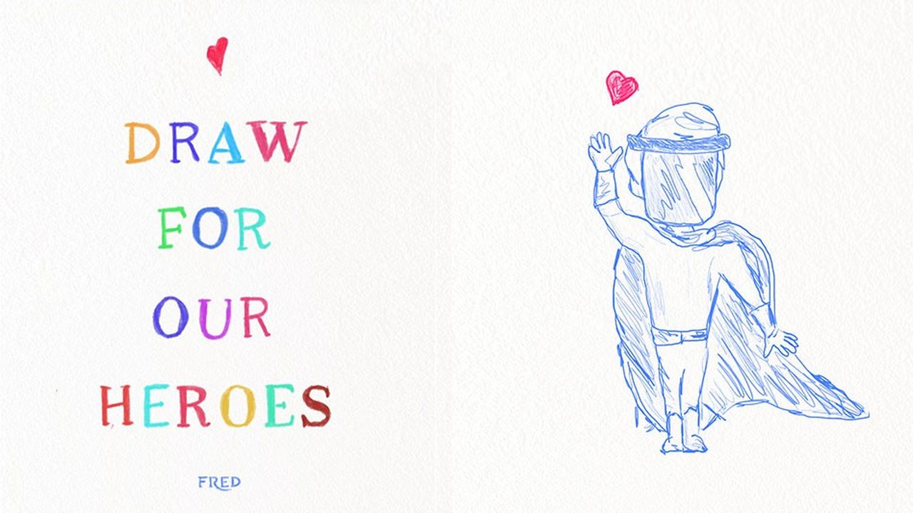 Les dessins de l'opération #DrawForOurHeroes lancée par Fred