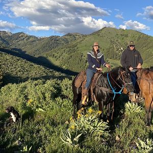 Haley et son compagnon Matt pistent la faune locale à cheval accompagnés de leurs chiens.