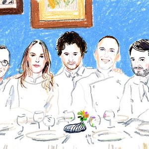 De gauche  à droite, Sébastien et Michel Bras, Marie-Victorine Manoa, Jean Imbert, Giuliano Sperandio, Jean-François Piège et Alain Ducasse, les stars de la rentrée gastronomique parisienne.