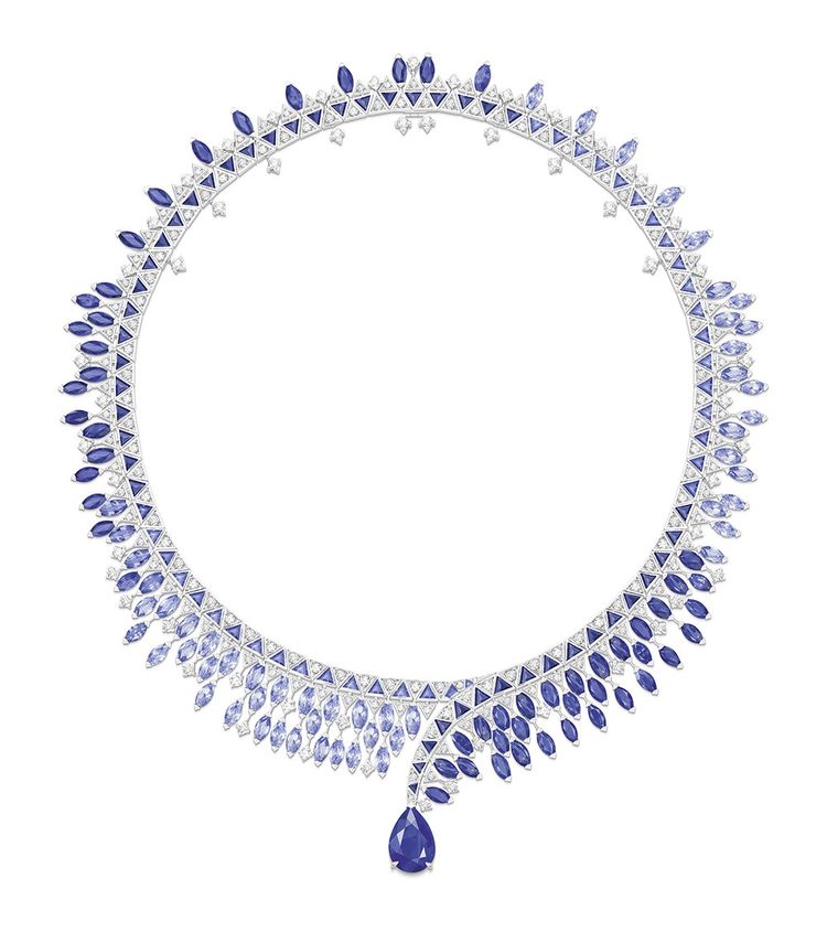 Collier «Celestial Delight» en or blanc 18 carats serti de saphirs bleus et diamants, Piaget.