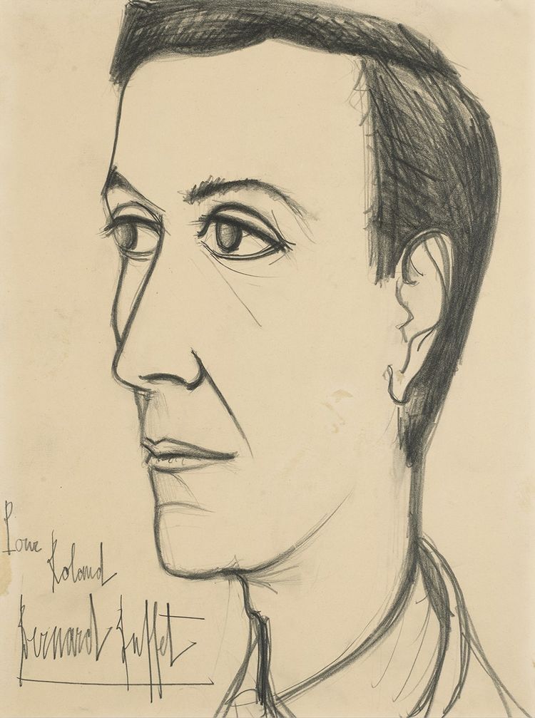 Bernard Buffet, «Portrait de Roland Petit», graphite sur papier.