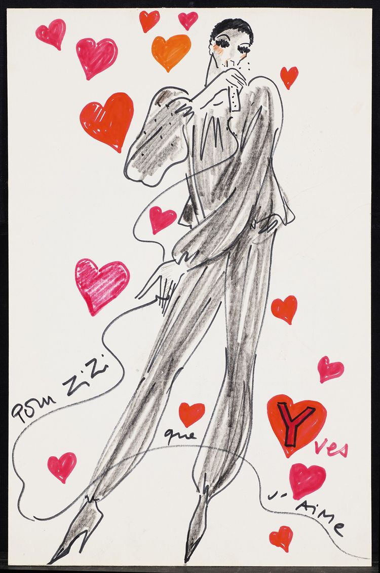 Yves Saint Laurent, «Pour Zizi que j'aime», feutre sur papier, 1977.