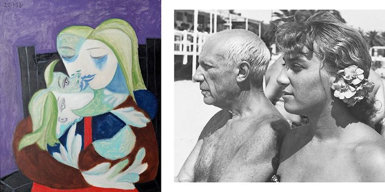 «Maternité» (1938), de Pablo Picasso. Le peintre et sa fille sur la plage, à Antibes en 1952.