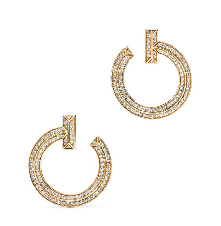 Boucles d'oreilles créoles ouvertes «T1» en or 18 carats et diamants, Tiffany & Co.