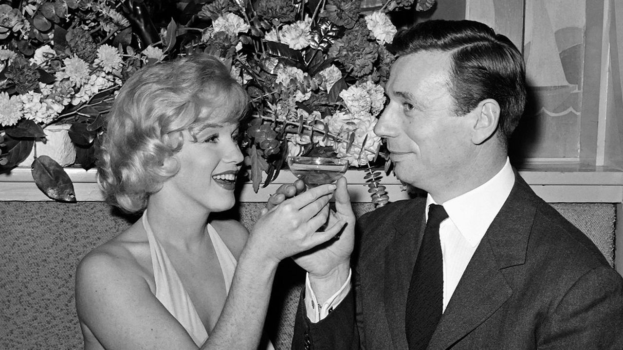 Marilyn Monroe et Yves Montand, le 16 janvier 1960 à Hollywood, lors du cocktail annonçant le tournage du « Milliardaire », film dont ils partagent l'affiche.