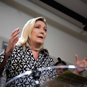 Marine Le Pen, début août, lors d'une conférence de presse depuis l'Assemblée nationale.