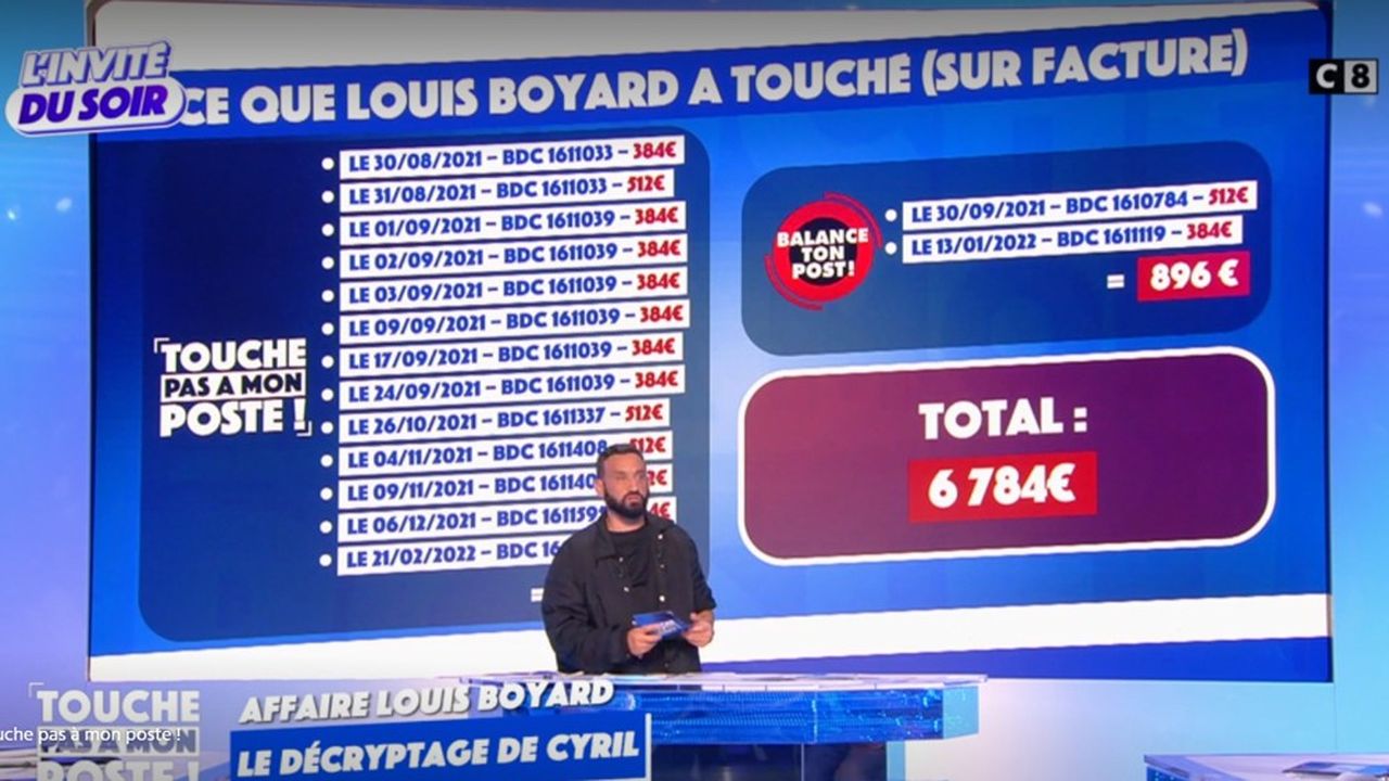 Cyril Hanouna dévoile lors de son émission « Touche pas à mon poste » du 14 novembre la rémunération perçue par Louis Boyard pour ses chroniques à l'antenne.