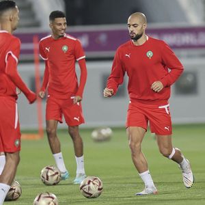 Les joueurs marocains à l'entraînement mardi à Doha, à la veille de leur match contre les Bleus.