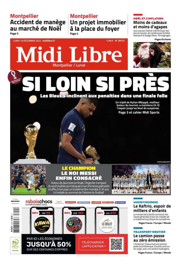La Une du journal « Midi Libre » sur la « finale folle » de cette coupe du Monde.